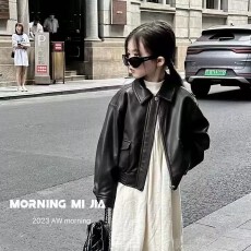 女童上装春秋季男童2026新款复古显瘦百搭潮酷机车皮衣夹克外套