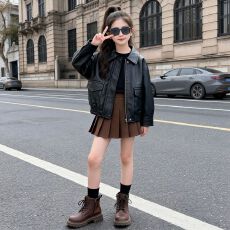 女童皮衣外套春秋装中大童PU皮夹克上衣2026新款女孩机车服洋气酷