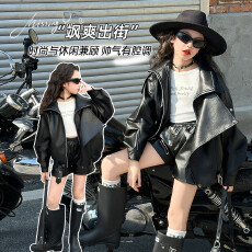 批发女童帅气皮夹克2026秋<b class='q'>冬</b>季新款复古保暖洋气韩版宽松外套pu皮衣