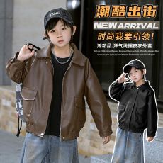 批发男童皮衣外套2026<b class='q'>春</b>秋新款潮帅气时髦儿童夹克皮衣<b class='q'>春</b>装男孩童装