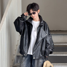 批发男童皮衣外套<b class='q'>春</b>秋装2026新款青少年酷帅潮流机车风皮夹克秋款上衣