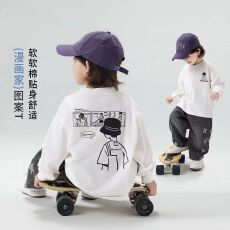 批发男童白色t恤儿童打底衫2026秋季宝宝纯棉秋装内搭男孩长袖上衣