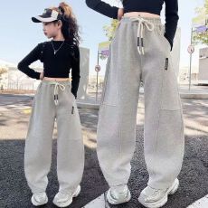 女童加绒裤子中大童春秋2026新款儿童休闲卫裤洋气女孩运动裤弯刀