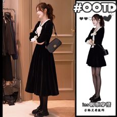 批发2025年新款秋季绝美小裙子小香风<b class='q'>气质</b>优雅收腰长袖内搭绑带连衣裙