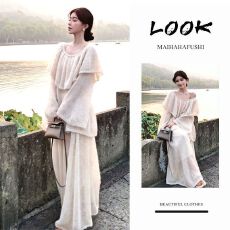批发<b class='q'>秋</b>季一整套女装2025新款韩版气质露肩薄款毛衣针织半身裙两件套装