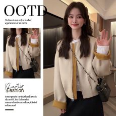 批发韩系秋冬穿搭套装女2025新款时尚撞色外套内搭打底衫休闲裤三件套