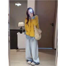 批发<b class='q'>秋</b>季韩系穿搭女2025新款洋气格子衬衫百搭针织开衫休闲裤三件套装