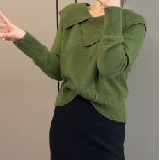 批发今年流行穿搭2025秋冬新款温柔风海军领纯色针织休闲舒适长袖上衣