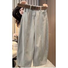 批发2025冬季新款韩版复古加绒休闲弯刀牛仔裤女宽松显瘦百搭<b class='q'>阔腿裤</b>子