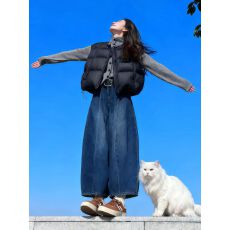 批发秋冬穿搭一整套女2025新款时尚韩版棉服马甲针织<b class='q'>上衣</b>牛仔<b class='q'>裤</b>三件套