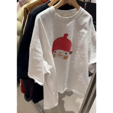 批发欧洲站冬季新款卡通女孩印花中长袖T恤宽松磨毛加厚圆领半袖<b class='q'>上衣</b>