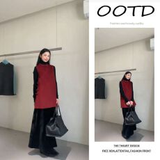 批发韩系穿搭2025秋<b class='q'>冬</b>新款新中式马甲高领长袖打底衫显瘦半身裙三件套