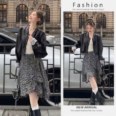 批发春季流行时尚港风复古宽松<b class='q'>短款</b><b class='q'>皮衣</b>外套吊带背心碎花半身裙套装潮