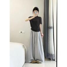 批发夏季穿搭气质韩版高级感针织短袖<b class='q'>T</b><b class='q'>恤</b>显瘦高腰垂感阔腿休闲<b class='q'>裤</b>套<b class='q'>装</b>