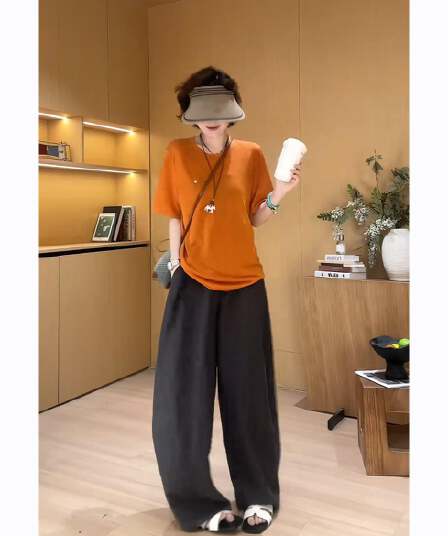 슈퍼 화재 여름 착용 가져 가라. 2026 년 새로운 한 부서 라운드 넥 다용도 반팔 맨위 하이웨이스트 캐주얼 바지 투피스 슈트
