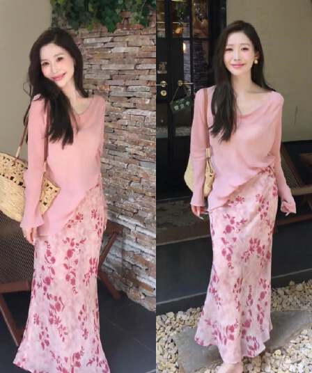 부드러운 부서 착용 가져 가라. 전체 집합 2026 여름 새로운 한 부서 느긋한 바람 긴팔 맨위 꽃무늬 치마 투피스 세트