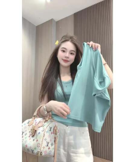 한 부서 박하 녹색 니트 와이드 어깨끈 조끼 여성 여름 패션 슬림해 보이는 티셔츠 몸매 가꾸기 슬림해 보이는 인기 맨위