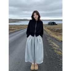 批发韩系时髦套装女秋季慵懒洋气长袖短款拉链开衫外套阔腿<b class='q'>高腰</b>休闲裤