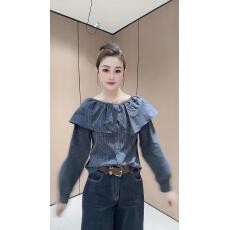 批发今年流行法式高级设计感<b class='q'>衬衫</b>女秋季新款宽松显瘦气质露肩时尚上衣
