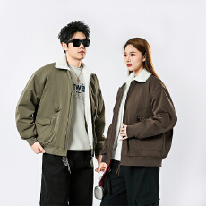 批发新款秋冬羊羔绒翻领潮流男青年夹克保暖加绒设计感工装夹克棉外套