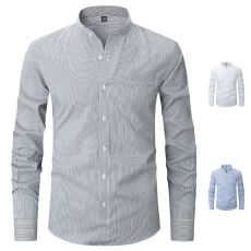 跨境欧码专供长袖衬衫男时尚宽松休闲条纹百搭衬衣