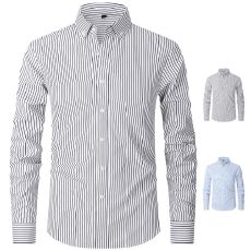 跨境欧码专供条纹长袖衬衫男时尚宽松休闲纯色百搭衬衣