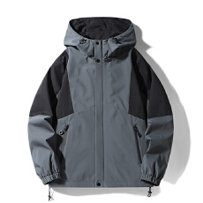 批发秋冬新款夹克防水防风防污冲锋衣情侣款拼色宽松版连帽外套