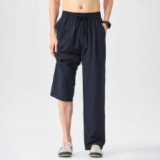 批发莱赛尔天丝凉感休闲<b class='q'>裤</b>夏季男生薄款宽松透气<b class='q'>亚麻</b>阔腿潮牌直筒长<b class='q'>裤</b>