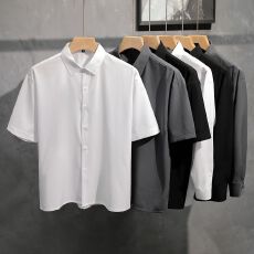 批发黑色衬衫男士短袖<b class='q'>夏</b>季港风痞帅气dk制服男士外套冰丝休闲男装衬衣
