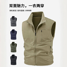 批发双面穿<b class='q'>男</b>士加绒<b class='q'>马甲</b>秋冬加大码M-8XL多口袋坎肩跨境户外背心外套