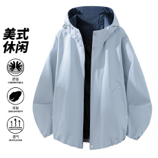 批发跨境男士连帽夹克美式潮牌休闲外套<b class='q'>大码</b>防风防水风衣2026秋季男装