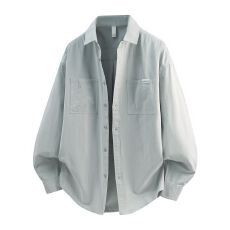 批发纯棉日系洗水复古男士宽松衬衫<b class='q'>潮</b>流品质长袖衬衣纯色简约百搭休闲