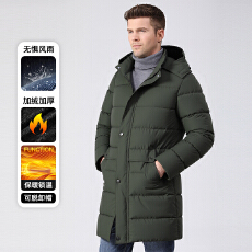 批发跨境2026冬季新款加厚加绒长款棉衣男士连帽可拆卸休闲保暖男外套