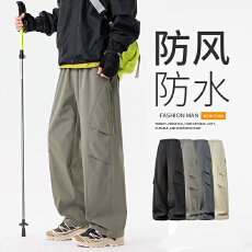 批发<b class='q'>春</b>秋防风防泼水工装冲锋裤男美式宽松户外伞兵裤青年直筒休闲裤