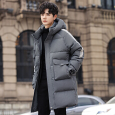批发冬季连帽情侣中长款羽绒服三条杠90白鸭绒羽绒外套防风雪冲锋衣男