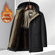 批发秋冬可脱卸连帽加绒<b class='q'>棉服</b>男跨境大码商务休闲棉衣外套<b class='q'>中老年</b>爸爸装