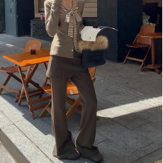 批发复古时尚百搭假两件屁帘新款微喇<b class='q'>裤</b>女秋冬新款显瘦遮胯休闲<b class='q'>裤</b>