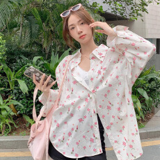 韩版休闲碎花衬衫日常女上衣宽松长袖衬衣外套