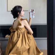 批发甜美露背飞飞袖蝴蝶结绑带连衣裙夏季新款度假遮肉<b class='q'>显瘦</b>a字长裙子