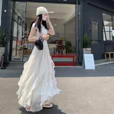 批发秋冬高级重工蕾丝森女新款拼接白月光高腰长裙不规则<b class='q'>仙女</b>半身裙子