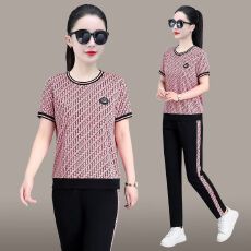 批发时尚洋气妈妈2026夏季新款韩版显瘦气质减龄圆领短袖<b class='q'>长裤</b>俩件套潮