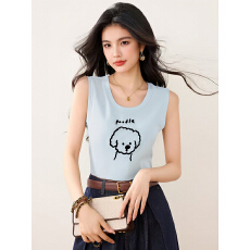 批发实拍有2026夏季新款卡通小狗印花无袖针织衫马甲<b class='q'>背心</b>上衣