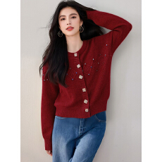 批发实拍过年穿搭红色毛衣女2025新款高级感菱形短款本命年新年毛衣