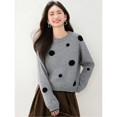 波点圆领短款毛衣女2025秋冬慵懒风通勤气质设计感上衣