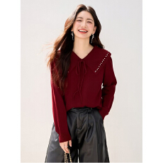 批发2026春季新款轻熟风<b class='q'>不规则</b>纯色大翻领长袖<b class='q'>针织衫</b>女装复古毛衣