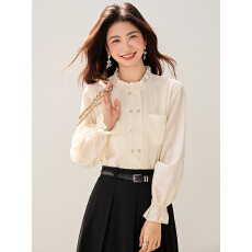 批发宽松衬衫女2026年春秋新款荷叶领韩版<b class='q'>喇叭袖</b>衬衣