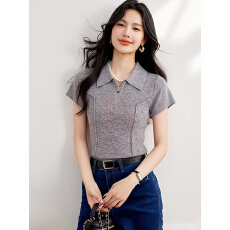 批发2026年夏季POLO短袖<b class='q'>T</b><b class='q'>恤</b>女设计感小众收腰显瘦上衣