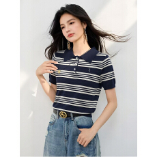 polo领半纽扣针织短袖T恤女2026夏季御姐轻熟绝美小上衣