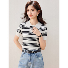 批发polo领半纽扣针织短袖T恤女2026夏季御姐轻熟绝美小上衣