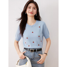 批发<b class='q'>甜美</b>立体樱桃针织短袖T恤女2026夏季新款设计感小众圆领上衣